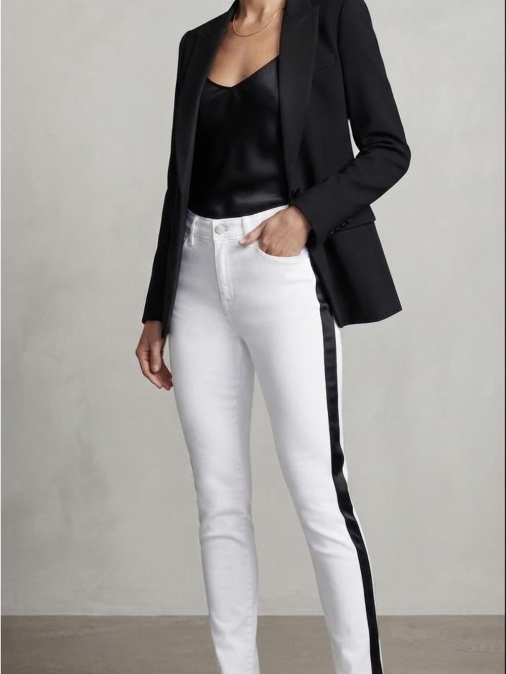 L'AGENCE White Skinny Jeans with Black Side Stripe